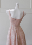 Niulatu pink A-line tulle sequin short prom dress, light pink homecoming dress HZ1108