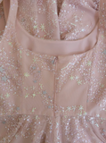 Niulatu pink A-line tulle sequin short prom dress, light pink homecoming dress HZ1108