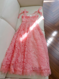 Niulatu A-line tulle lace short prom dress, pink homecoming dress HZ1108