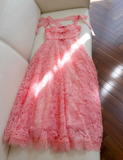 Niulatu A-line tulle lace short prom dress, pink homecoming dress HZ1108