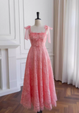 Niulatu A-line tulle lace short prom dress, pink homecoming dress HZ1108