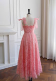 Niulatu A-line tulle lace short prom dress, pink homecoming dress HZ1108