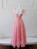 Niulatu A-line tulle lace short prom dress, pink homecoming dress HZ1108
