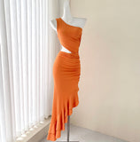 Niulatu sleeveless dress with ruffled slits HZ1108