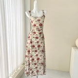 Niulatu red floral sling tea dress HZ1108