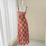 Niulatu retro plaid suspender tea dress HZ1108