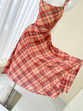 Niulatu retro plaid suspender tea dress HZ1108