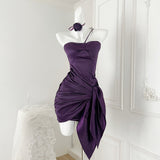 Niulatu Floral Halter Neck Satin Tube Dress HZ1108