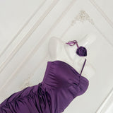 Niulatu Floral Halter Neck Satin Tube Dress HZ1108