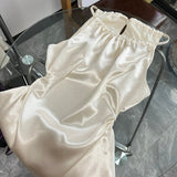 Niulatu style waist-baring halter neck pleated dress HZ1108