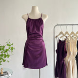 Niulatu style waist-baring halter neck pleated dress HZ1108