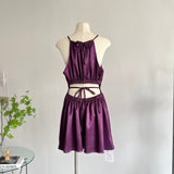 Niulatu style waist-baring halter neck pleated dress HZ1108