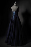 Niulatu A-line strapless velvet long prom dress, navy evening dress HZ1108