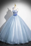 Niulatu A-Line Spaghetti Strap Tulle Floor Length Prom Dress, Pretty Evening Party Dress HZ1108