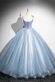 Niulatu A-Line Spaghetti Strap Tulle Floor Length Prom Dress, Pretty Evening Party Dress HZ1108
