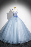 Niulatu A-Line Spaghetti Strap Tulle Floor Length Prom Dress, Pretty Evening Party Dress HZ1108