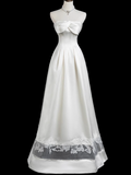 Niulatu A-line strapless satin long prom dress, white bridal dress HZ1108