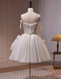 Niulatu A-line spaghetti strap tulle lace short prom dress, Off-white homecoming dress birthday dresss HZ1108