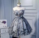 Niulatu A-line sweetheart neck tulle short prom dress, black homecoming dress birthday dress HZ1108