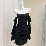 Niulatu strapless long sleeve hip dress birthday party dress HZ1108