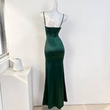 Niulatu style breast pad high slit suspender dress party dress HZ1108