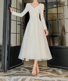 Niulatu style white A-line long-sleeved dress HZ1108