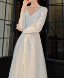 Niulatu style white A-line long-sleeved dress HZ1108