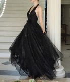 Niulatu fine shimmer tulle dress French halterneck backless dress HZ1108