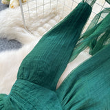 Niulatu dark green V-neck halter back long dress HZ1108