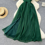 Niulatu dark green V-neck halter back long dress HZ1108
