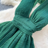 Niulatu dark green V-neck halter back long dress HZ1108