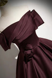 Niulatu Satin Long Prom Dress, Burgundy Off-the-Shoulder Formal Dress HZ1108