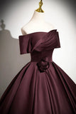 Niulatu Satin Long Prom Dress, Burgundy Off-the-Shoulder Formal Dress HZ1108