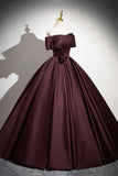 Niulatu Satin Long Prom Dress, Burgundy Off-the-Shoulder Formal Dress HZ1108