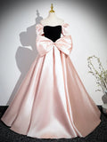 Niulatu A-Line Satin Long Prom Dress, Pink Long Formal Dress HZ1108
