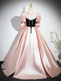 Niulatu A-Line Satin Long Prom Dress, Pink Long Formal Dress HZ1108