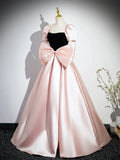 Niulatu A-Line Satin Long Prom Dress, Pink Long Formal Dress HZ1108