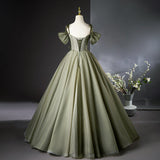 Niulatu A-line tulle long prom dress, green bridesmaid dress HZ1108