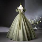 Niulatu A-line tulle long prom dress, green bridesmaid dress HZ1108