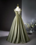 Niulatu A-line tulle long prom dress, green bridesmaid dress HZ1108