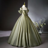 Niulatu A-line tulle long prom dress, green bridesmaid dress HZ1108