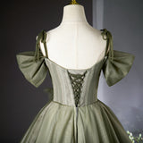Niulatu A-line tulle long prom dress, green bridesmaid dress HZ1108