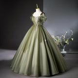 Niulatu A-line tulle long prom dress, green bridesmaid dress HZ1108
