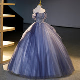 Niulatu strapless tulle sequin long prom dress, evening dress HZ1108