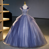 Niulatu strapless tulle sequin long prom dress, evening dress HZ1108