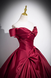 Niulatu A-line off-the-shoulder satin long prom dress, burgundy formal dress HZ1108