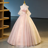 Niulatu pink sweetheart neckline tulle sequin long prom dress, pink evening dress HZ1108