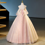 Niulatu pink sweetheart neckline tulle sequin long prom dress, pink evening dress HZ1108