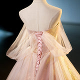 Niulatu pink sweetheart neckline tulle sequin long prom dress, pink evening dress HZ1108
