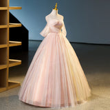 Niulatu pink sweetheart neckline tulle sequin long prom dress, pink evening dress HZ1108